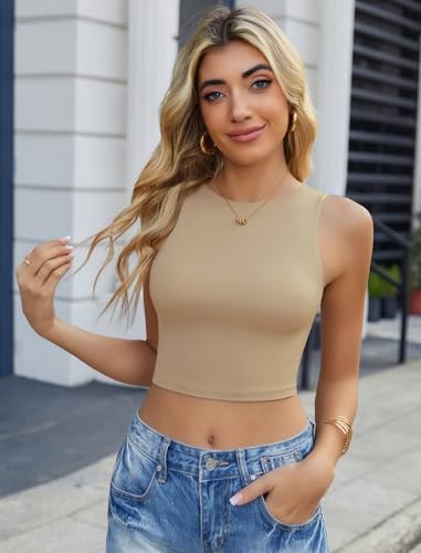 Image of Avidlove Crop Tops for Women Crew Neck Basic Tank Sexy Double Lined Seamless Crop Going Out Summer Tops