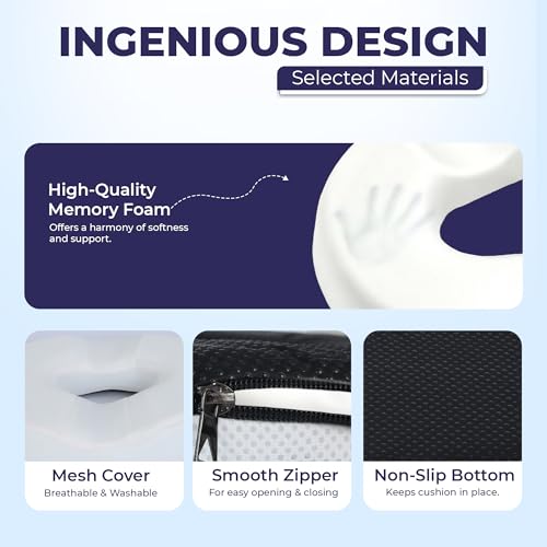 Image of Billebon Orthopedic Memory Foam Donut Pillow for Tailbone Pain| Coccyx Seat Cushion for Piles & Hemorrhoids| Sciatica| Prostate| Post-Natal| Pregnancy Pain Relief| Breathable Mesh Cover - White
