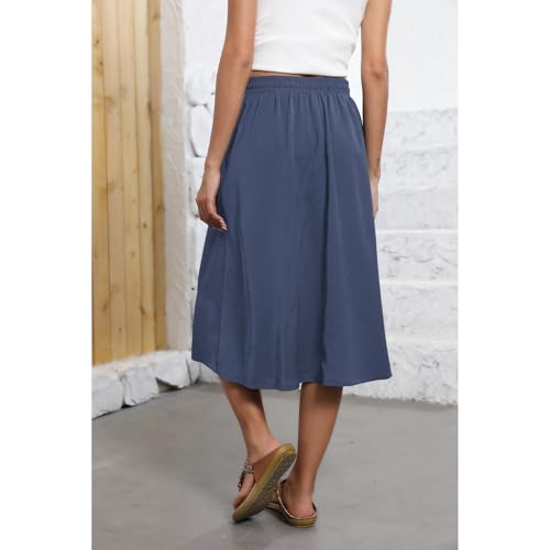 Image of Witsmile Summer Skirts for Women Chiffon Boho Womens Midi Skirt High Waist Pleated Aline Cover Up(Foggy Blue,2XL)