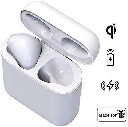 Wireless Charging Case Replacement Compatible with Air Pods with Bluetooth Pairing Sync Button (Air Pods not Included), Earbuds Protective Cover with Built-in Battery Charge 5 Times (White)
