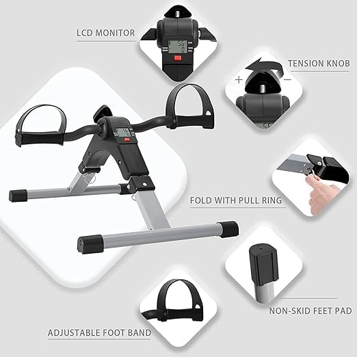 Image of Folding Pedal Exerciser,Mini Exercise Bike,Portable Foot Peddler Desk Bike for Physical Therapy Leg and Arm Exercisers,Adjustable Sitting Exerciser Elderly Men Women - Black (Silver and Black)