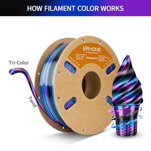 Image of ERYONE Silk Twist Rainbow 3D Printer PLA Filament 1.75 + /-0.03mm, Shiny Multicolor Filament PLA 1KG(2.2LBS), Obsidian (Black Blue Purple)