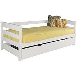 KITKAY Cama Sofá Tobar de Madera de Pino lacada Blanco Mate con Somier Elevable Metálico