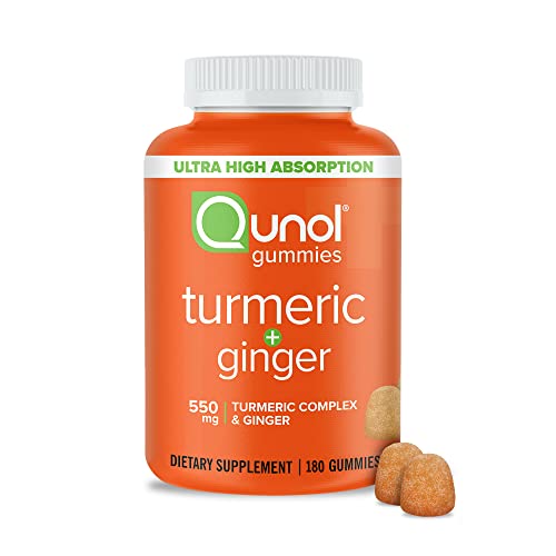 Qunol Turmeric And Ginger Gummies, Gummy With 500Mg Turmeric + 50Mg Ginger, Joint Support Supplement, Ultra High Absorption Tumeric And Ginger, Vegan, Gluten Free, 3 Month Supply 180Ct Gummies #TOP12