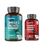 Omega 3 Weichkapseln + Vitamin B Komplex Tabletten - Mit allem Vitamin B & Vitamin C - Mit 2000mg Fischöl mit 1100mg Omega-3, 660mg EPA & 440mg DHA pro Portion - Glutenfrei - Gemäß GMP - WeightWorld