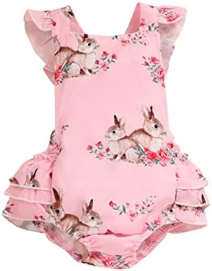 Baby Bouquet Made with Baby Clothes Newborn Infant Baby Girls Easter Sleeveless Cartoon Rabbit Bunny (Red-A, 3-6 Months)