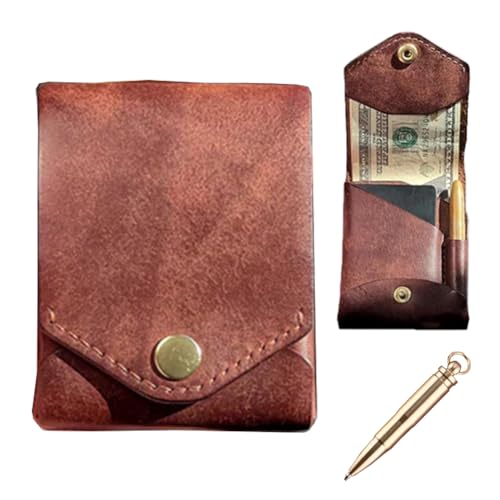 Multifunctional Compact Wallet, Slim Minimalist Men's Wallet, RFID Protected, Built-In Pen Slot, Bi-Fold, Brown
