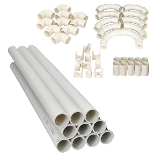 Jandei - Lot de 10 tubes pour câbles en PVC rigide blanc d'une longueur de 1 mètre. Diamètre 16 mm. Couverture de câble avec agrafes de fixation, coude à 90 degrés, manchons et courbures d'assemblage.