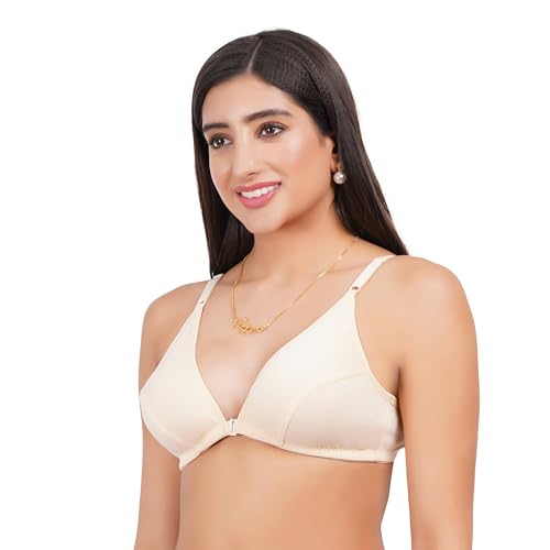 Image of Front Open Non Padded Bra - Made of Pure Cotton Full Coverage Non Wired Seamless Pushup Soft Cup for T-Shirt Saree Dress Sports Garment for Daily Use Everyday