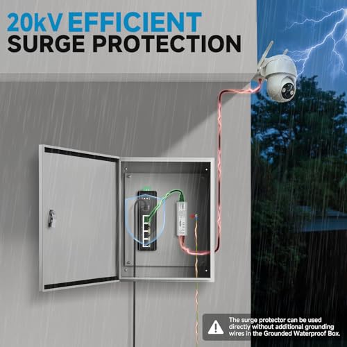 Protector contra sobretensiones Ethernet PROCET Gigabit - Arrestador industrial contra rayos de 20 kV, para -40 °F a 185 °F, soporta PoE++ hasta 120 W y 10 Gbps, con tubo de descarga de gas (GDT), modelo PT-PR01G-10 miniatura 5