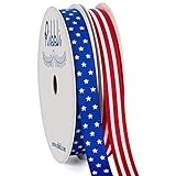 Ribbli 2 Rolls Patriotic Grosgrain Ribbon,3/8 Inches,Total 20 Yards,Red/White/Blue,Stars and Stripes Ribbon,Use for Memorial Day, Veterans Day, 4th of July, President's Day, USA Decorations