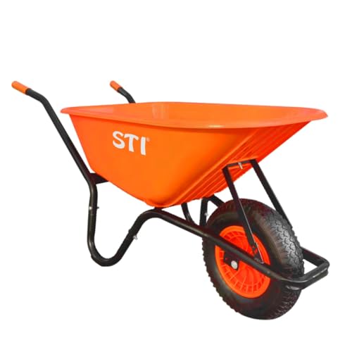 STI Carriola Arancio 110lt portata 160kg Acciaio e Vasca in Polipropilene alta resistenza giardino cantiere muratura
