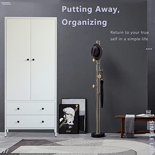 Besfur Steel Storage Wardrobe Cabinet - Metal Wardrobe Armoire Closet With Adjustable Hanging Rod & Two Drawers For Bedroom, Laundry Room (White) #TOP6