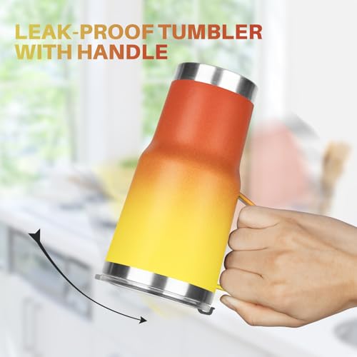 Image of 20 oz Tumbler with Handle, Stainless Steel Insulated Tumbler with Lid and Straw, Double Wall Vacuum Coffee Mug Tumbler, Insulated Coffee Thermal Cup for Cold and Hot (Yellow Orange, 20 Ounces)
