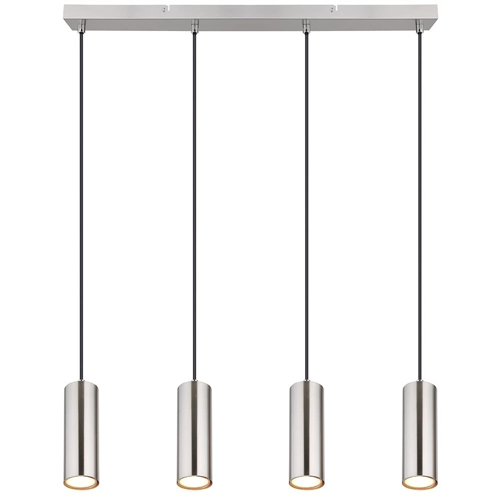 Hängeleuchte silber Pendelleuchte Esszimmerlampe 4-flammig Deckenleuchte hängend chrom, Metall nickel, 4x GU10 Fassungen, LxBxH 65x6x120 cm