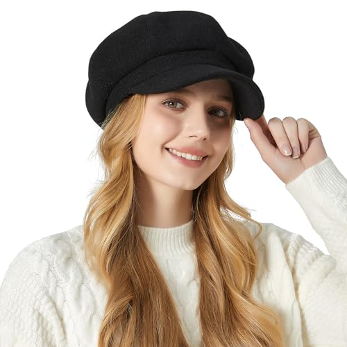 Superora Damen Ballonmütze Schirmmütze Wintermütze Kappe Barett Winter Mütze Newsboy Herbst Winter