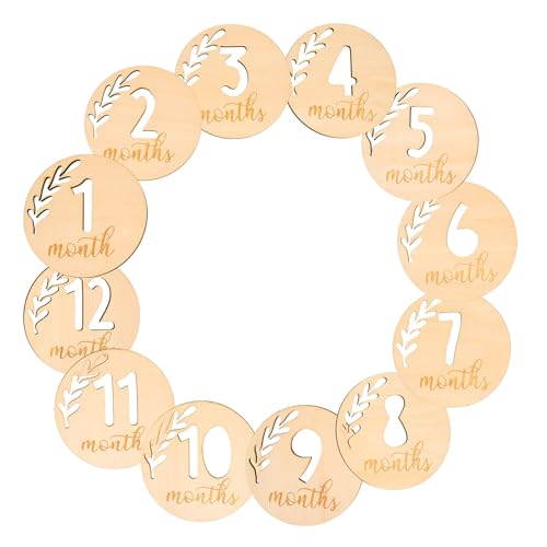 ibasenice Tarjetas Mensuales para Fotos de Recuerdo y Decoración para Ñiño de Madera Khaki, 12 Piezas para en Shower, Accesorio Adecuado para Recién Nacidos