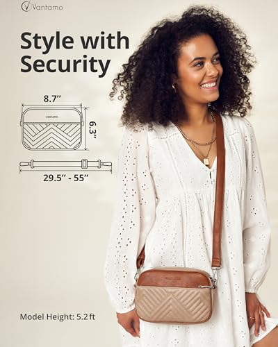 Image of Vantamo Premium Quilted Crossbody Bags for Women with Anti-Pickpocket Clip, Vegan Leather Handbags, Travel Purses for Women
