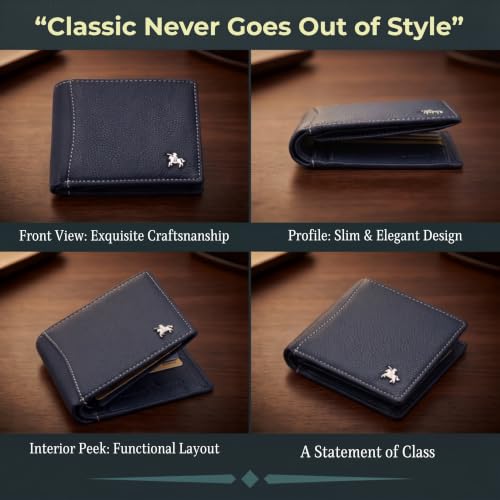 Image of LONDON ALLEY Slavia Blue Leather Wallet for Men, 6 Card Slot | RFID Protected