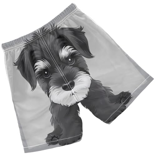 Pigsaly Boys' Swim Board Shorts Cartoon Schnauzer Puppy Black Dog Boy's Swim Trunks Kids Swimwear M2