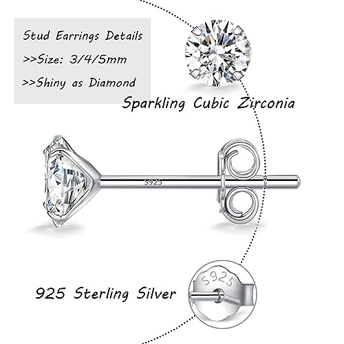 MASOP VOGU 3-5mm Sterling Silver Stud Earrings Set 14K White Gold Plated Hypoallergenic Tiny Round Cut CZ Cubic Zirconia Simulated Diamond Cartilage Studs for Women Men2