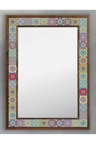 Oscar Stone Decor Masif Çerçeveli Mozaik Taş (Mermer) Ayna 53X73 Cm Seramik Desenli-Etnik-Bohem) Ayn5070-093