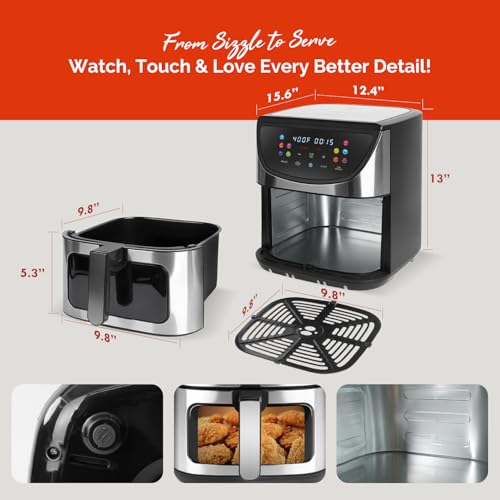 Image of 8.5QT Large Stainless Steel Air Fryer with Disposable Liners | 10-IN-1 VERSATILITY: 8.5QT XL Family Size Digital air fryer, stainless steel cooking surface ensures safe, Gift Box Included