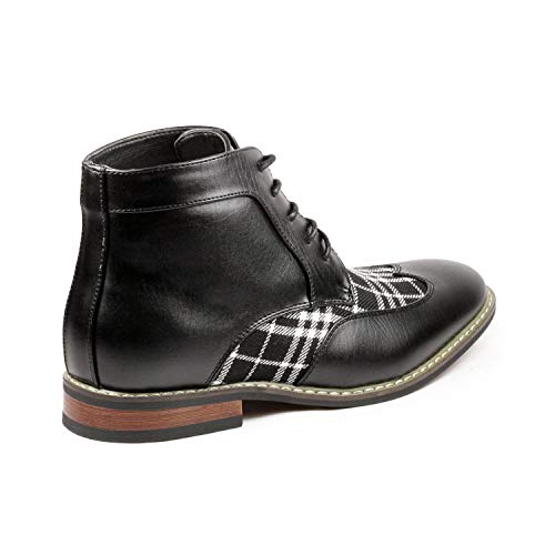 Metrocharm Alex-07 Men's Plaid Lace Up Wing Tip Classic Oxford Boot (11, Black White) #TOP2
