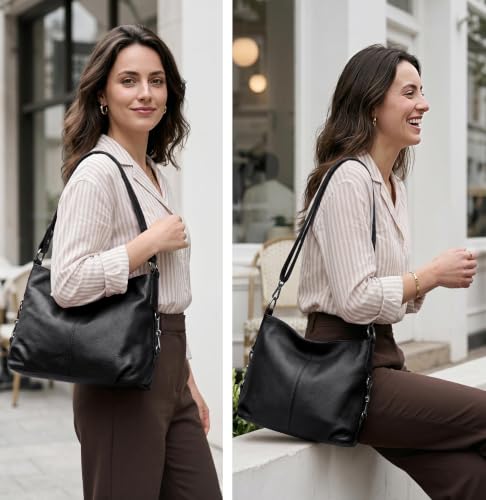 Image of YALUXE Women's Real Leather Shoulder Bags Hobo Handbag Purse Crossbody Bag