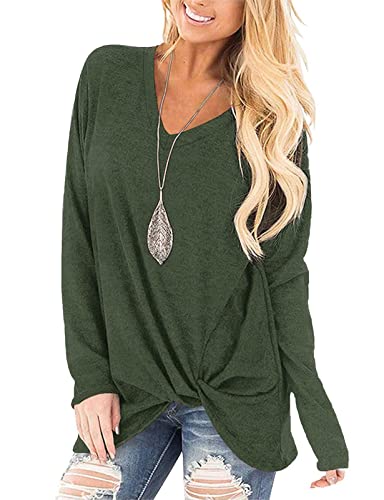 Image of SimpleFun Womens Tops Long Sleeve Shirts V Neck Loose Twist Knot Fall Tunic