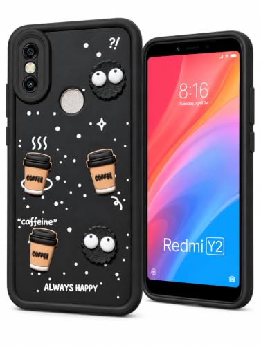 Image of Bintage Back Cover Compatible for Mi Redmi Y2 | Cute 3D Taddy Ball Bear Milk Cake Coffee Silicon Case Full Body & Camera Protection - Black