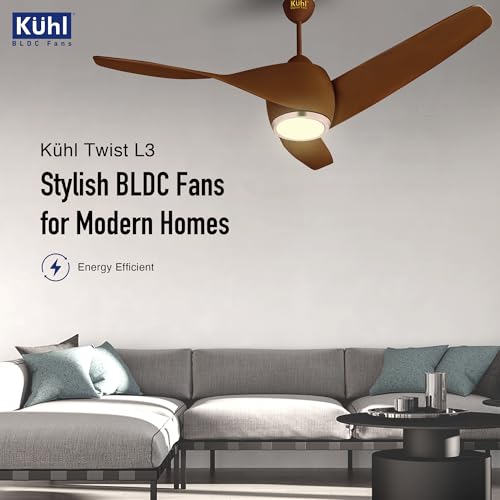 Image of KUHL Twist L31320 mm 65% Power Saving BLDC Ceiling Fan | BEE 5 Star Rated & ISI Marked | High Air Flow |5YearWarranty on Motor By Brand |Free Installation | IoT - Operate via Mobile & Alexa | Brown