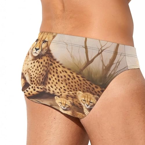 Cheetahs Mama and Little Men's Swim Briefs Sexy Bikini Swimsuit Beach Shorts Underwear Low Waist3