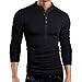 Beokeuioe Henley, maglietta slim fit, da uomo, con scollo a V, a maniche lunghe, basic, a maniche lunghe, con scollo a V, tinta unita, basic, A Nero 6, XL
