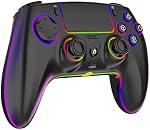 GlowPlayX Wireless Gaming Controller Compatible with PS-5 Console/Pro/PC/Mac/iOS/Android/Steam Deck, Gamepad with RGB Lighting/Hall Effect Joystick/Dual Vibration/Turbo/Headset Jack/1500 mAh Battery