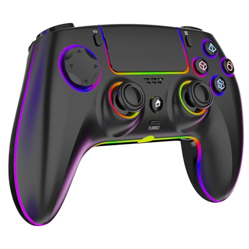 GlowPlayX Bluetooth Wireless Controller für PS5/Pro/PC/MAC/iOS/Android 10+/Steam Deck, Gamepad mit Hall-Effekt-Joystick, 7-Farben-RGB-Beleuchtung, Dual-Vibration, Turbo, Touchpad, Kopfhöreranschluss,