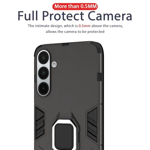 Image of Pikkme Back Cover for Samsung Galaxy A56 5G | 360 Protection | Ring Holder | Kickstand | Tough Armor Case (Black)