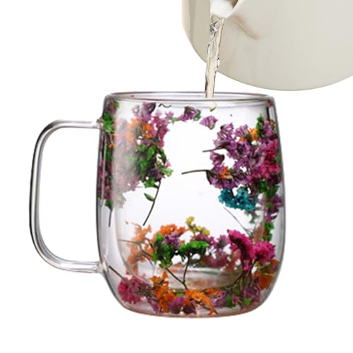 Sinolmaibe Double Glass Flower Tea Cup, Insulated Glass Coffee Cups with Handles,Clear Dried Flower Tea Mug for Hot Beverages by Sinolmaibe - Used condition - Image 7