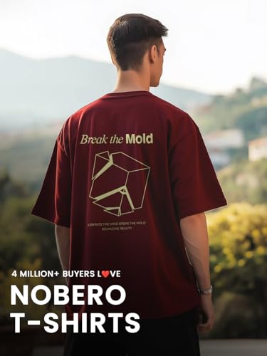 Image of Nobero Men's Oversized Graphic T-Shirt for Men | Soft Cotton | Drop Shoulder Relaxed Fit | Printed Casual Tshirt for Men