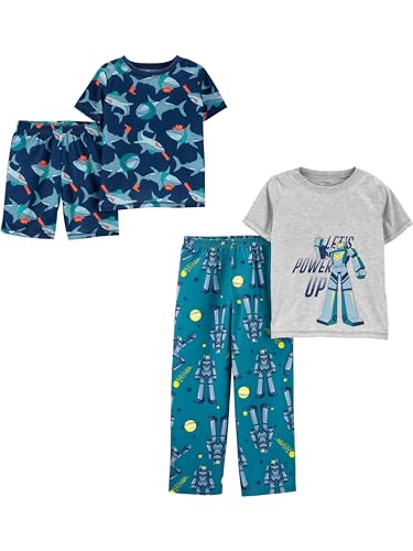 Simple Joys by Carter's 4-Piece Poly Pajamas Conjunto de Pijama, Tiburón/Transformers, 7 años (Pack de 2) para Niños