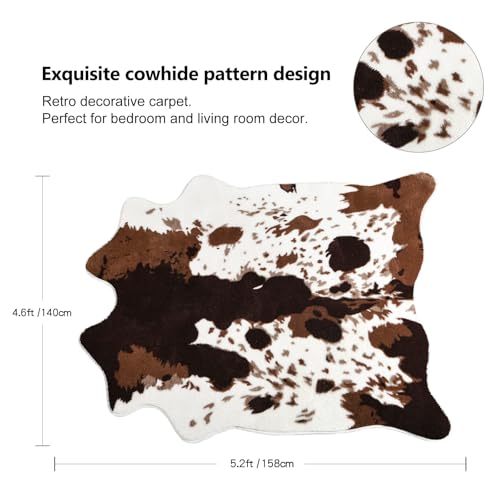 Cow Print Rug Faux Cowhide Area Rugs, Premium Animal Print Carpet for Bedroom Living Room Western Decor, Non-Slip Cow Hide and Skin Carpets for Home Office