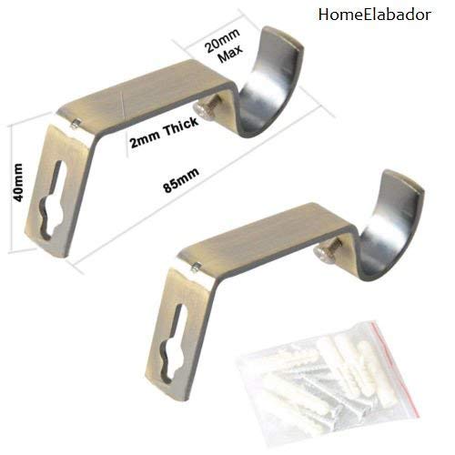 HomeElabador Heavy Duty Curtain Pole Brackets - Metal Alloy Holders For 19mm Poles, Includes Screws (Brass)-594187