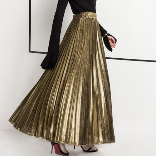 Women's Skirts 2025 Check Pleated Maxi High Waist Harajuku Large Swing Gold Ladies Fashion Casual Outings2