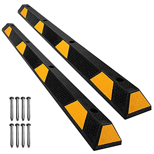 Speedmax Rubber Parking Stoppers for Garage Curb Block 72" Parking Target with 8 Bolts Wheel Stop for Car Truck RV and Trailer Stop Aid 2 Pack Parking Stopper for Garage (72" Long, 2 Pack)