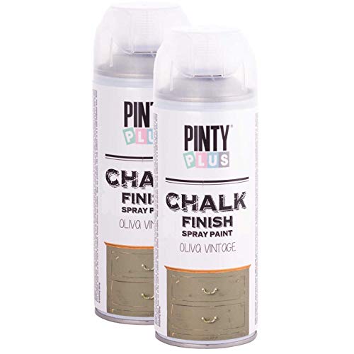 Pintyplus Chalk Finish Spray Paint - Vintage Olive 13.5 oz Cans, 2 Pack - Water Based, Environmentally Friendly, Fast Drying - Ideal on Wood, Melamine, Canvas, Iron, Plastic, Cardboard, and Glass