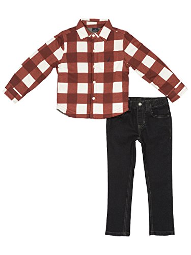 Nautica Boys' Long Sleeve Shirt Jacket and Denim Pants Two Piece Set