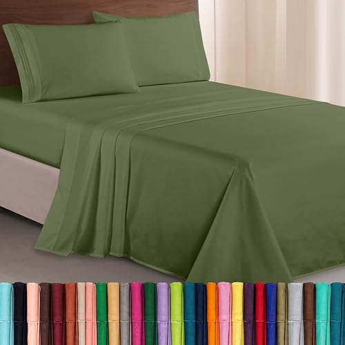 Image of Elegant Comfort Luxurious 1500 Premium Hotel Quality Microfiber Three Line Embroidered Softest 4-Piece Bed Sheet Set, Wrinkle and Fade Resistant, King, Sage-Green