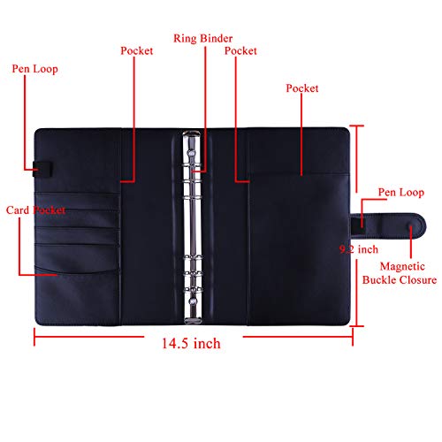 Image of Antner A5 Binder 6 Ring Refillable Notebook Planner Cover for A5 Planner Inserts & Refill Paper, PU Leather Loose Leaf Personal Organizer Photocard Holder Budget Binder with Magnetic Buckle, Black