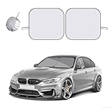 Kewucn 2 PCS Windshield Sun Shade Reflective Fabric, Foldable Auto Front Window Sunshade Protection, 99% UV Rays and Sun Heat Blocker and Keeps Vehicle Cool, Car Accessories (29'×24', Silver)