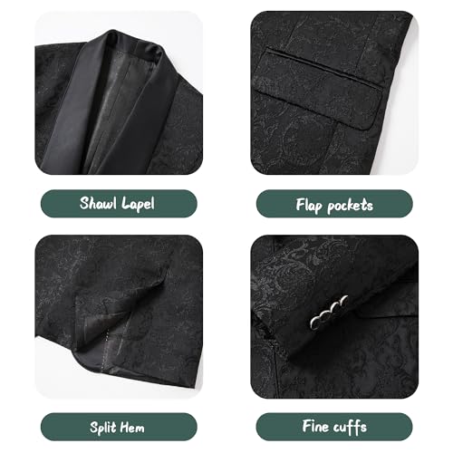 Mens Tuxedo 3 Pieces Slim Fit Suit Blazer Jacquard Shawl Lapel Vest Pants Wedding Prom Business Banquet Performance3